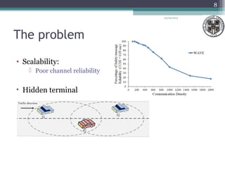 The problem
• Scalability:
 Poor channel reliability
• Hidden terminal
04/03/2013
8
 
