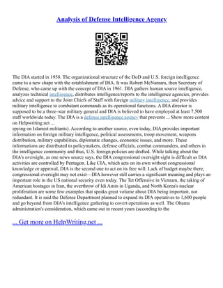Dia Intelligence Defense Intelligence Agency And Military Intelligence | PDF