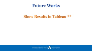 Future Works
Show Results in Tableau **
 