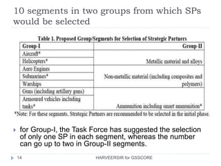 10 segments in two groups from which SPs
would be selected
14
 for Group-I, the Task Force has suggested the selection
of only one SP in each segment, whereas the number
can go up to two in Group-II segments.
HARVEERSIR for GSSCORE
 