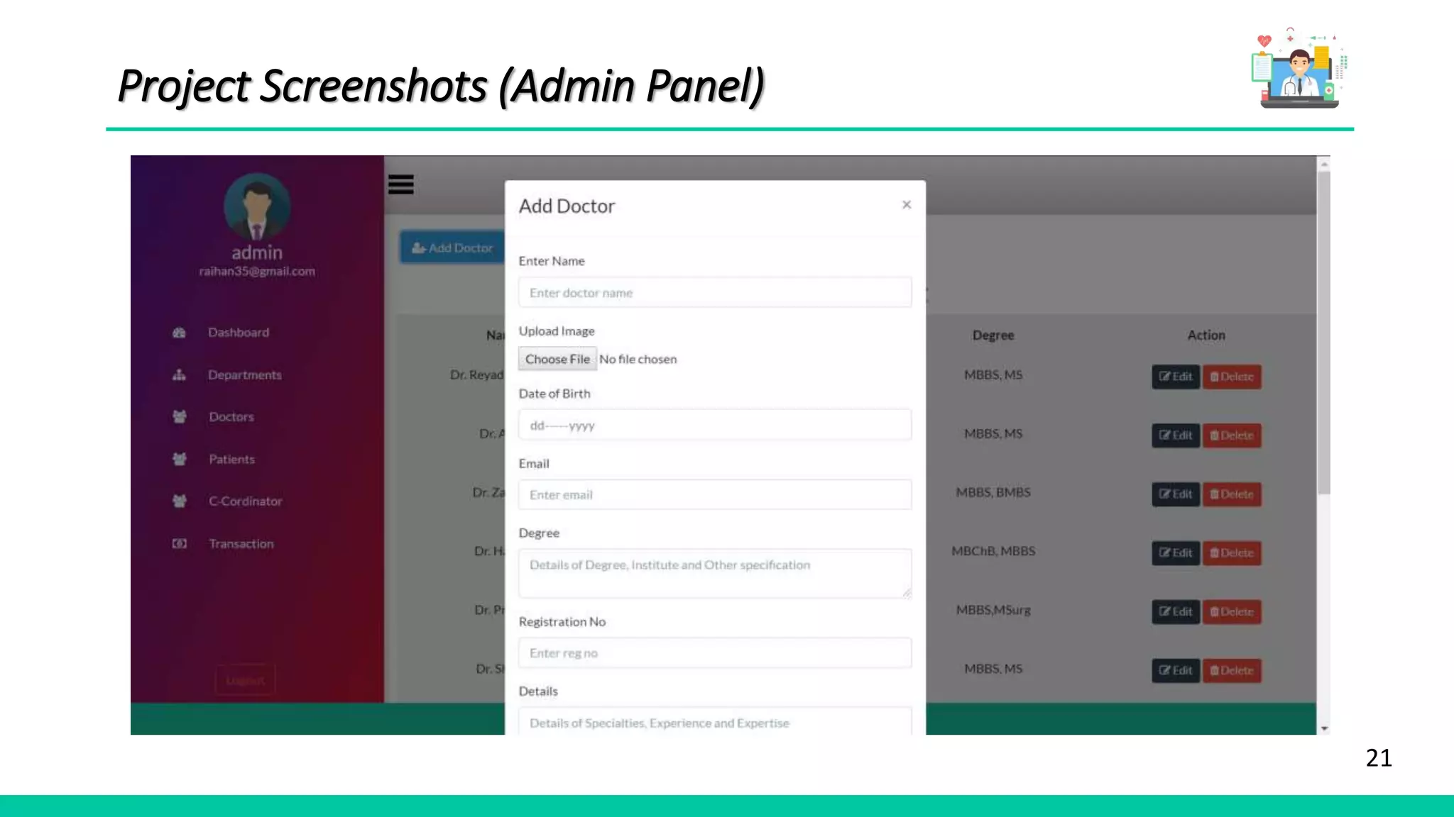 21
Project Screenshots (Admin Panel)
 