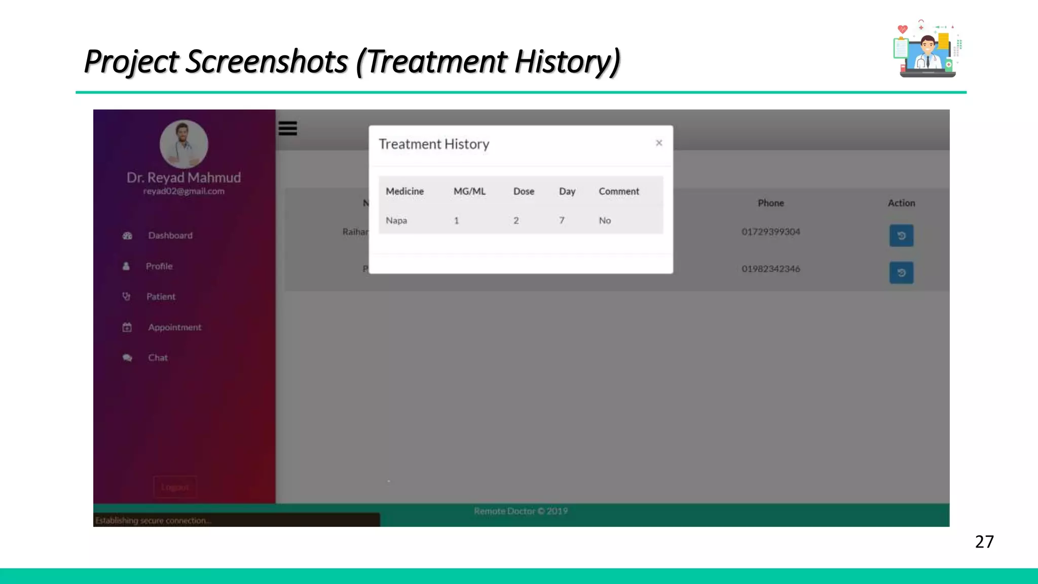 27
Project Screenshots (Treatment History)
 