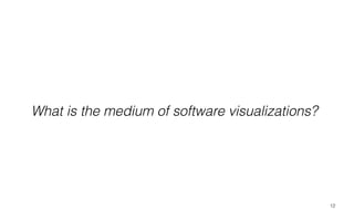 12
What is the medium of software visualizations?
 