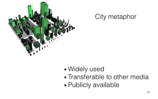 88
Widely used
Transferable to other media
Publicly available
City metaphor
 