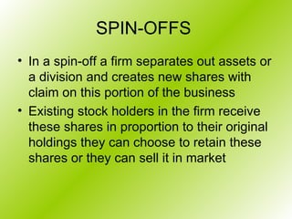 Spin Off Document Example Defensive tactics agains merger and acquistion | PPT