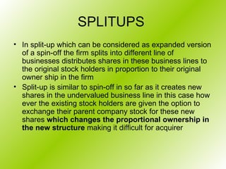 Split Up Services Defensive tactics agains merger and acquistion | PPT