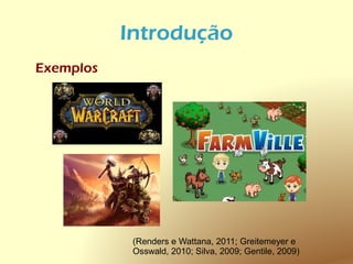 Introdução
Exemplos




            (Renders e Wattana, 2011; Greitemeyer e
            Osswald, 2010; Silva, 2009; Gentile, 2009)
 