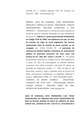 Defesa em cobrança de nota promissória prescrita | PDF