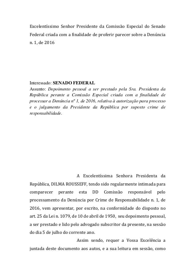 Carta de defesa da presidenta Dilma Rousseff à CEI-Senado