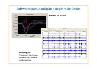 Softwares para Aquisição e Registro de Dados
Moebius de MED64.

NeuroRigther
(Freeware), escrito por
John Rolston, Potter e
colaboradores.

 