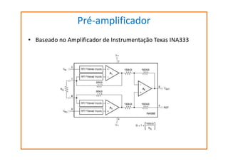 Pré-amplificador
• Baseado no Amplificador de Instrumentação Texas INA333

 