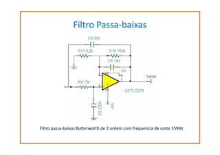 Filtro Passa-baixas

Filtro passa-baixas Butterworth de 2 ordem com frequencia de corte 159Hz

 