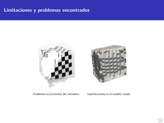 36
L´ımitaciones y problemas encontrados
Problemas en el tama˜no del vecindario Imperfecciones en el modelo creado
 