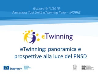 eTwinning: panoramica e
prospettive alla luce del PNSD
Genova 4/11/2016
Alexandra Tosi Unità eTwinning Italia – INDIRE
 