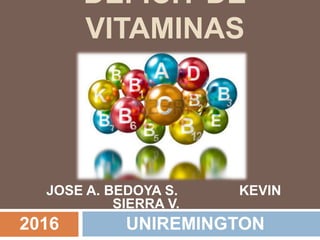 DEFICIT DE
VITAMINAS
JOSE A. BEDOYA S. KEVIN
SIERRA V.
UNIREMINGTON2016
 