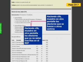 Paso CV 7 Haciendo clik, muestra en otra pantalla los electores que se fueron a otros centros Haciendo clik, muestra en otra pantalla los electores que ya no estan inscritos en el REP 