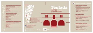 edición2017
TOURIST INFO TEULADA MORAIRA
Avda. Madrid, 15 Ediﬁcio «Espai La Senieta»
03724 Moraira (Teulada)
Tel. 0034 96 574 51 68
e-mail: teulada@touristinfo.net
www.turismoteuladamoraira.com
VISITAS TEATRALIZADAS GRATUITAS
VIERNES DE JULIO Y AGOSTO 2017
“HISTORIAS DE UN PREDICADOR”
IDIOMA: ESPAÑOL
Punto de encuentro: Plaza del Ayuntamiento. Teulada
Hora: 20:00h
Duración aproximada: 1h30min
JULIO: 07, 21, 28
AGOSTO: 04, 18, 25
FREE DRAMATIZED TOURS
FRIDAY IN JULY & AUGUST 2017
“STORIES FROM A PREACHER”
LANGUAGE: SPANISH
Meeting Point: Town Hall Square. Teulada
Time: 08p.m
Approximate duration: 1h30min
JULY: 07th
, 21st
, 28th
AUGUST: 04th
, 18th
, 25th
VISITES THÉÂTRALISÉES GRATUITES
VENDREDI DU MOIS DE JUILLET ET AOÛT 2017
“HISTOIRES D’UN PRÉDICATEUR”
LANGUE: ESPAGNOL
Point de départ: Place de la Mairie (Ayuntamiento). Teulada
Heure: 20h:00
Durée approximative: 1h30min
JUILLET: 07, 21, 28
AOÛT: 04, 18, 25
IGLESIA PARROQUIAL DE SANTA CATALINA MÁRTIR
ERMITA DE LA DIVNA PASTORA.
EDIFICIO “SALA DE JURATS I JUSTÍCIES”
ERMITA DE SAN VICENTE FERRER
BODEGA COOPERATIVA SANT VICENT FERRER.
AUDITORIO “AUDITORI TEULADA MORAIRA”
Inaugurado el año 2011, es obra del reconocido
arquitecto Francisco Mangado y se sitúa en el
punto más alto del núcleo urbano de Teulada.
L’ALMÀSSERA - ECOMUSEO
1
2
3
4
5
6
7
Teulada
c/DeDalt
c/Orba
c/Colón
c/Alicante
Plaza
Constitución
Avda.LasPalmasValencia-Alicante
Benitachell
Moraira
Avda.SantaCatalina
Avda.delMediterráneo
4
3
2
7
6
1
5
Calendario / Calendar / Calendrieri
Punto de encuentro: Plaza del Ayuntamiento. Teulada
Hora: 19:30h. Duración aproximada: 1h30min.
FRANCÉS – MIÉRCOLES
JULIO: 05, 12, 19, 26 · AGOSTO: 02, 09, 16, 23, 30
INGLÉS – JUEVES
JULIO: 06, 13, 20, 27 · AGOSTO: 03, 17, 24, 31
Meeting point: Town Hall Square. Teulada
Time: 07:30p.m. Approximate duration: 1h30min.
FRENCH – WEDNESDAY
JULY: 05th
, 12th
, 19th
, 26th
· AUGUST: 02nd
, 09th
, 16th
, 23rd
, 30th
ENGLISH – THURSDAY
JULY: 06th
, 13th
, 20th
, 27th
· AUGUST: 03rd
, 17th
, 24th
, 31st
Point de Départ : Place de la Mairie (Ayuntamiento). Teulada
Heure : 19:30h. Durée approximative: 1h30min.
FRANÇAIS - MERCREDI
JUILLET: 05, 12 ,19 ,26 · AOÛT: 02, 09, 16, 23, 30
ANGLAIS – JEUDI
JUILLET : 06, 13, 20, 27 · AOÛT: 03, 17, 24, 31
VISITAS GUIADAS GRATUITAS
JULIO Y AGOSTO 2017
CENTRO HISTÓRICO: TEULADA GÓTICA AMURALLADA
HISTORICAL CENTRE: GOTHIC WALLED TOWN OF TEULADA
CENTRE HISTORIQUE : L’ENCEINTE GOTHIQUE DE TEULADA
FREE GUIDED TOURS
JULY & AUGUST 2017
VISITES GUIDÉES GRATUITES
JUILLET ET AOÛT 2017
 