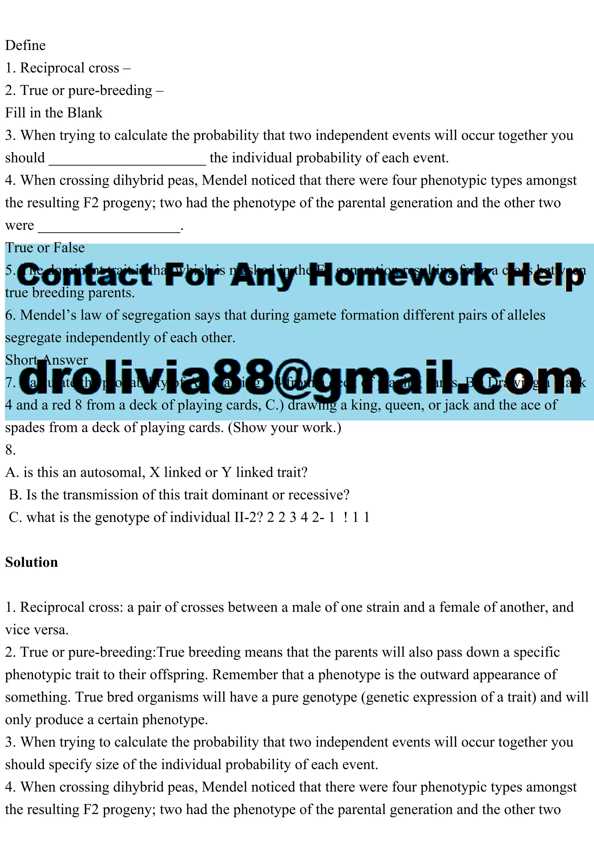 Define1. Reciprocal cross -2. True or pure-breeding -Fill in t.pdf