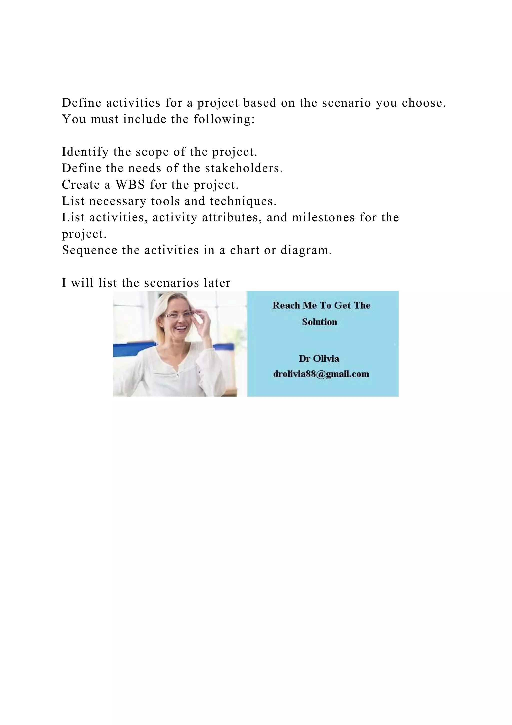 Define activities for a project based on the scenario you choose. .docx ...