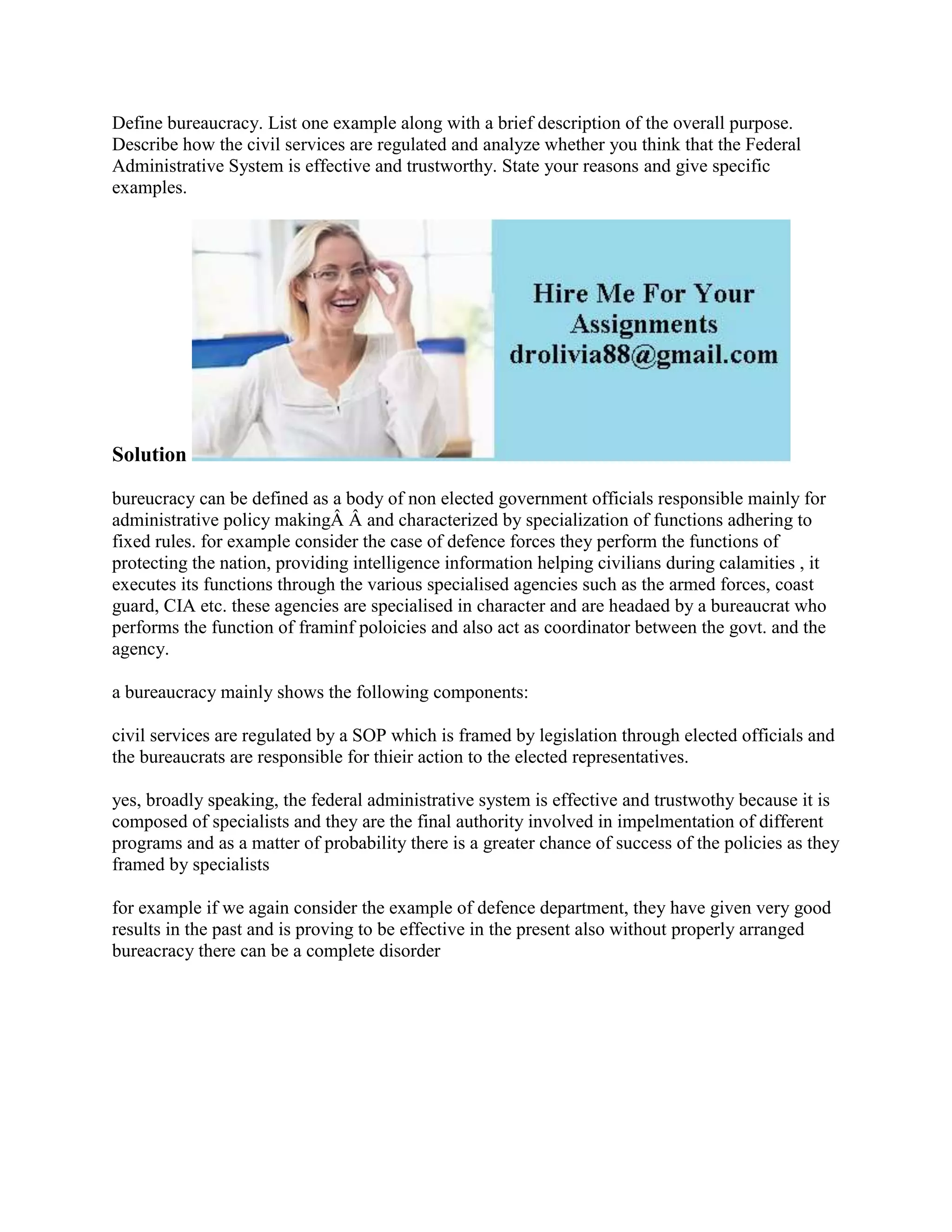 Define bureaucracy List one example along with a brief description of.docx