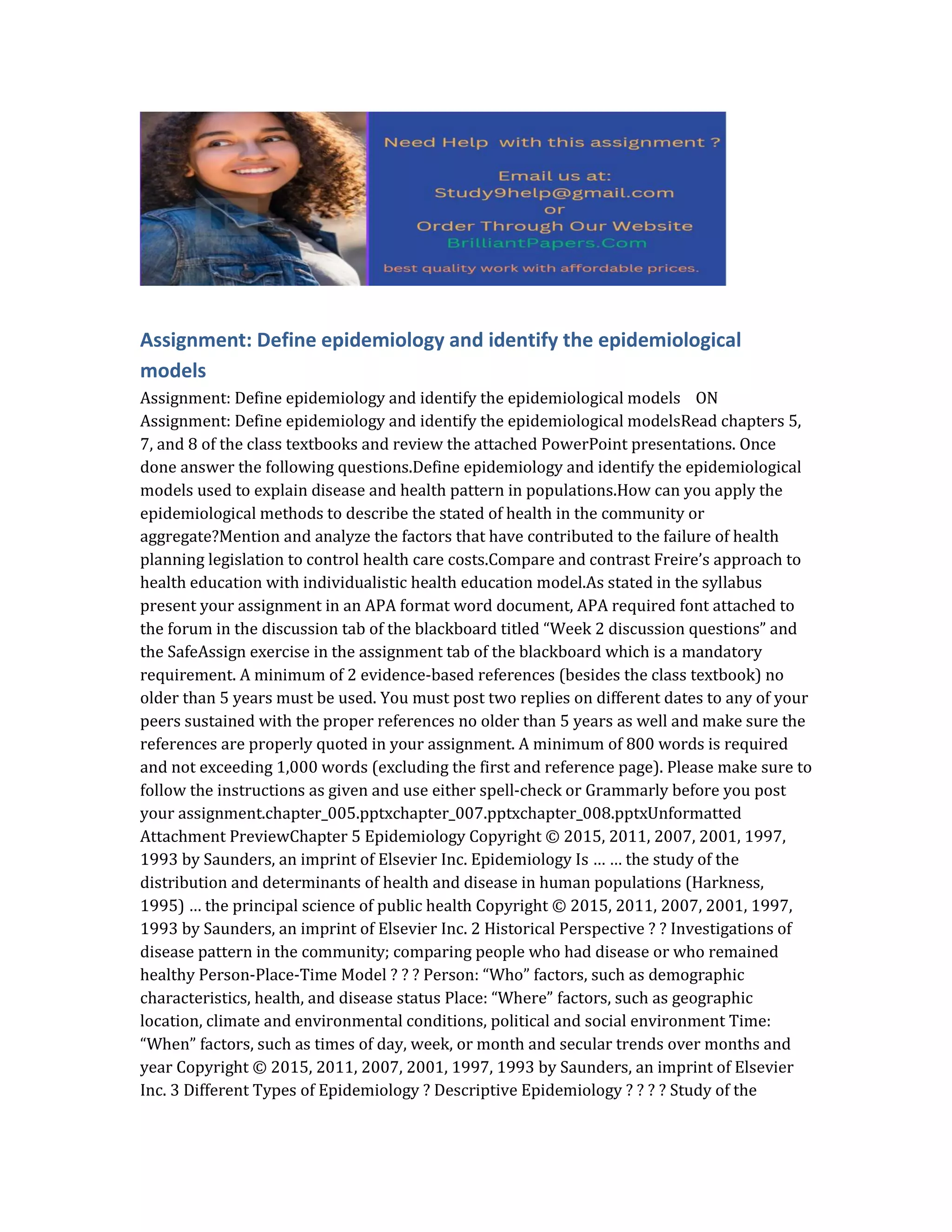 Define epidemiology and identify the epidemiological models pdf