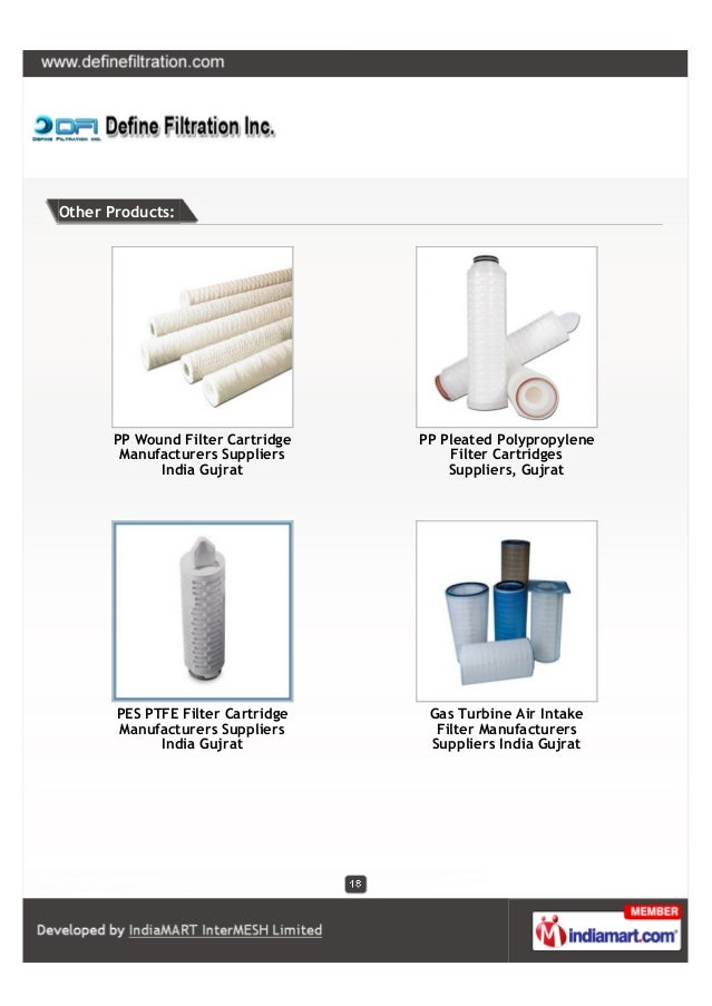 Define Filtration Inc., Ahmedabad, Filter Cartridges