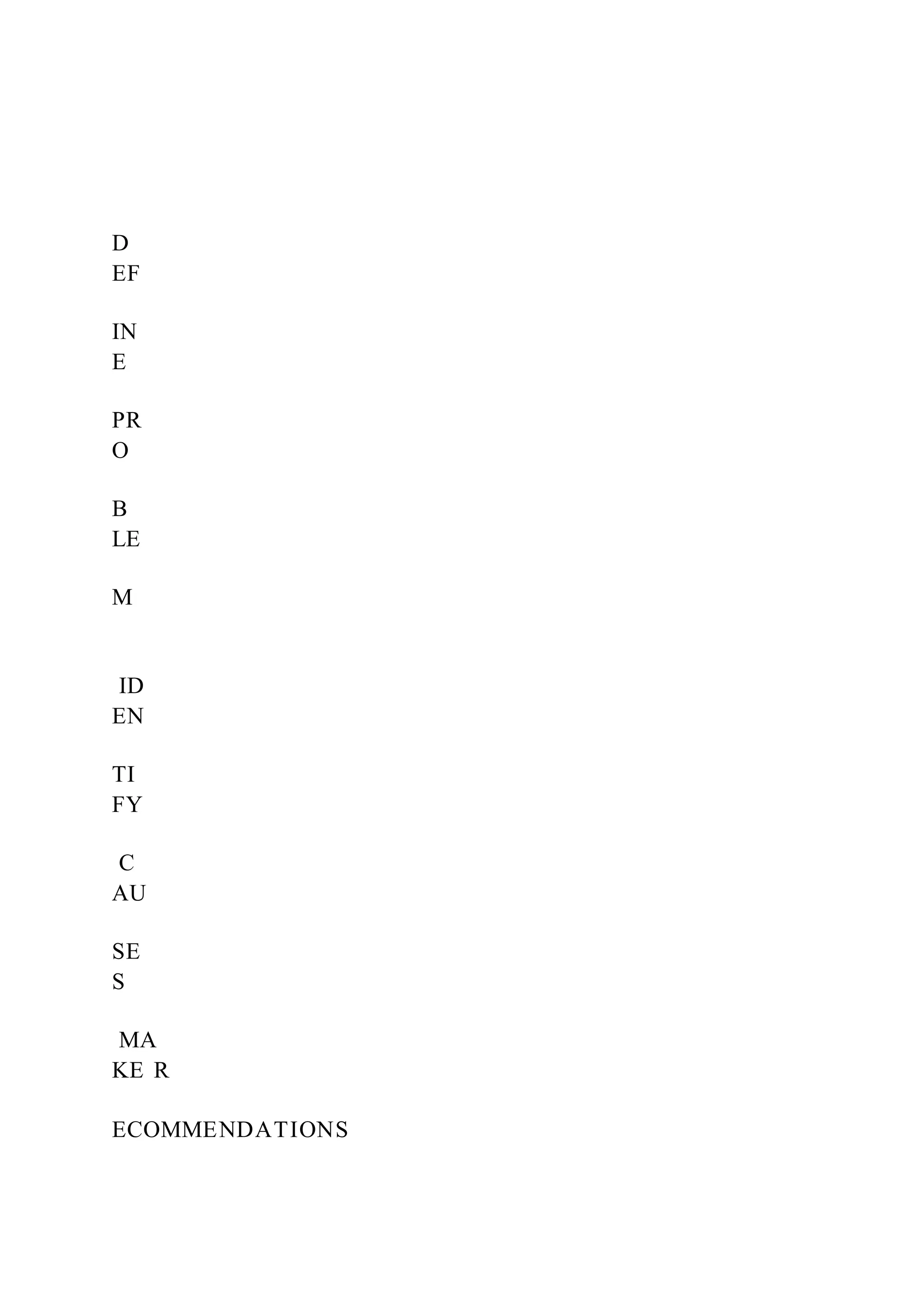 D
EF
IN
E
PR
O
B
LE
M
ID
EN
TI
FY
C
AU
SE
S
MA
KE R
ECOMMENDATIONS
 