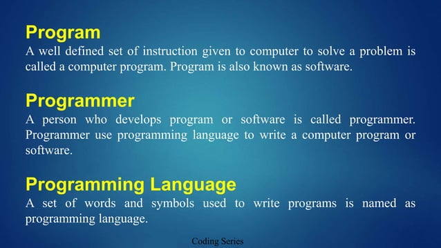 1. Define Program, programmer, Programming Language and its type||Learn ...