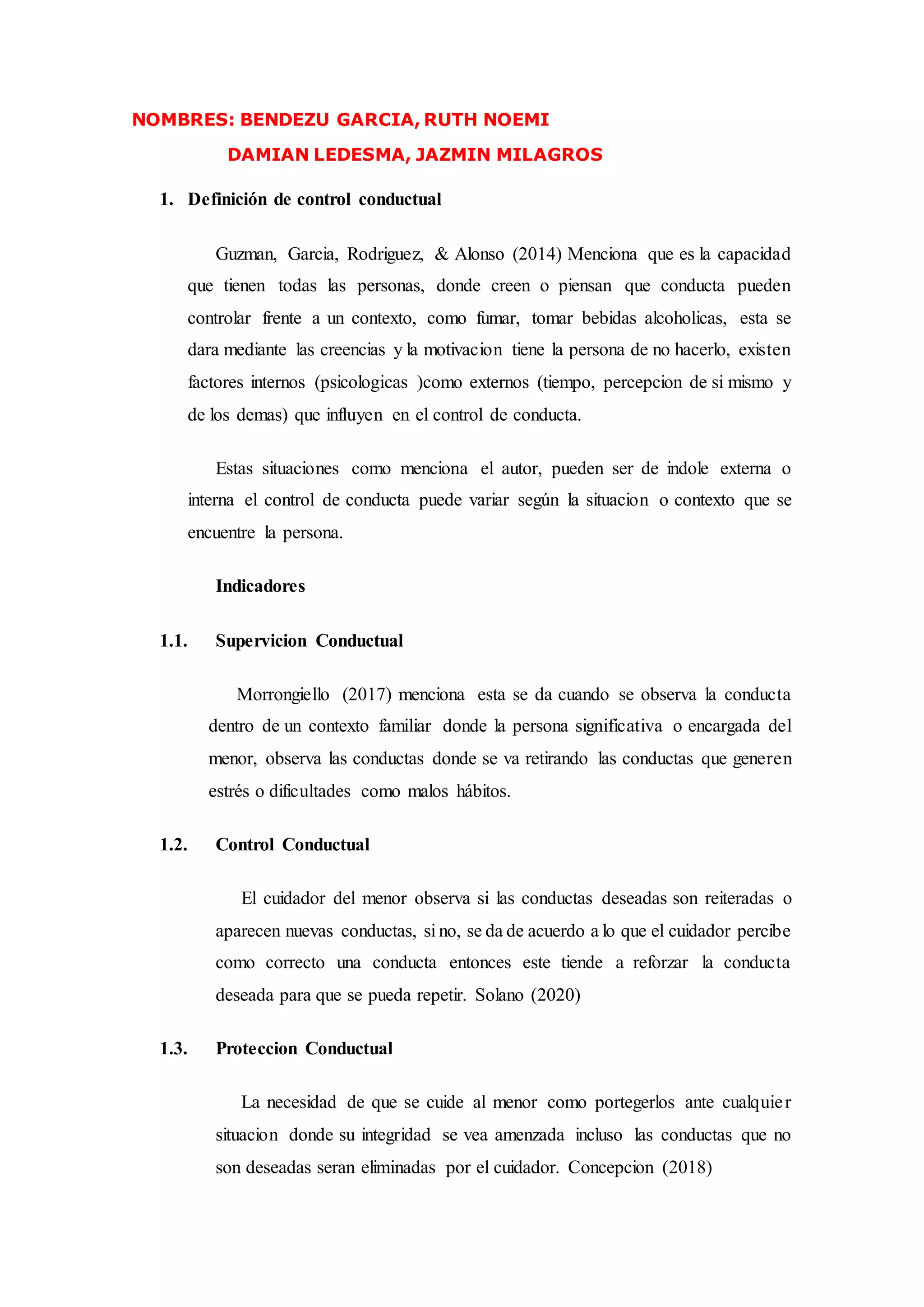 Controlled Conduct Definición de control conductual | DOCX