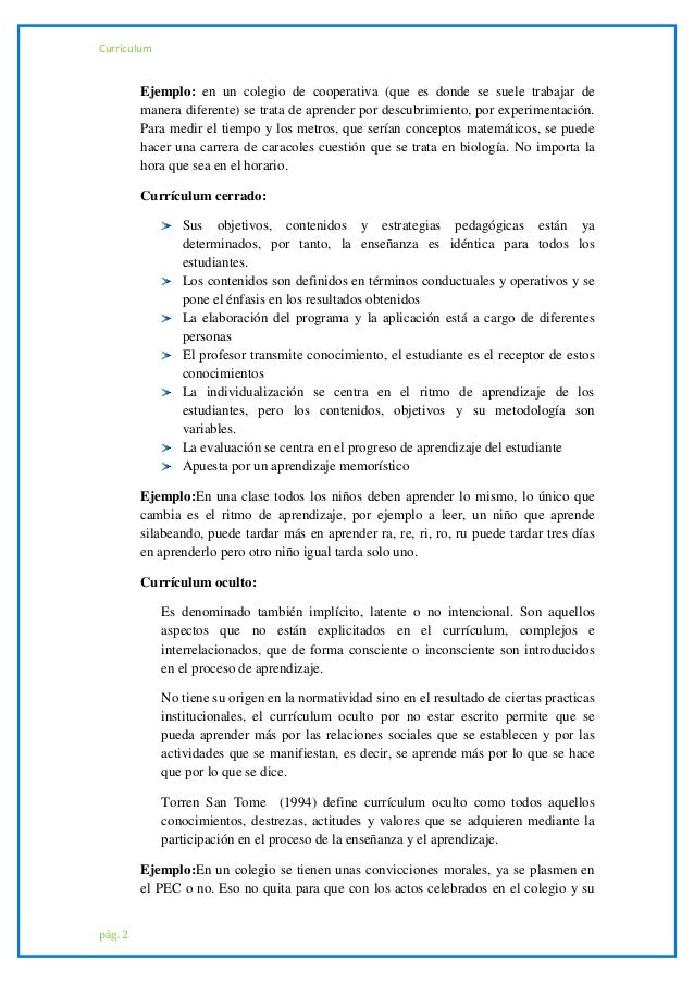 Ejemplos De Curriculum Oculto En Una Clase - Colección de Ejemplo