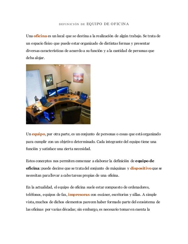 Definición de equipo de oficina