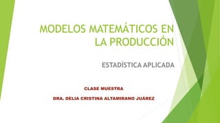 MODELOS MATEMÁTICOS EN
LA PRODUCCIÓN
ESTADÍSTICA APLICADA
CLASE MUESTRA
DRA. DELIA CRISTINA ALTAMIRANO JUÁREZ
 