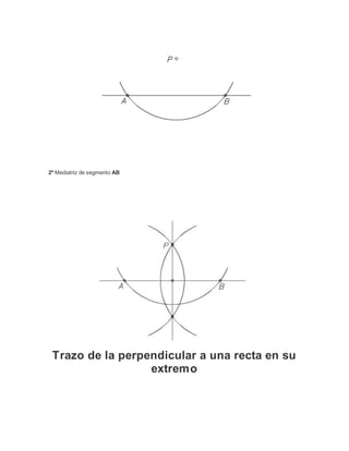 2º Mediatriz de segmento AB
Trazo de la perpendicular a una recta en su
extremo
 