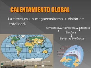 Biosfera
Sistemas biológicos
La tierra es un megaecositema visión de
totalidad.
Atmósfera Hidrosfera Litosfera
 