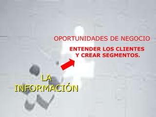 LA INFORMACIÓN OPORTUNIDADES DE NEGOCIO ENTENDER LOS CLIENTES  Y CREAR SEGMENTOS. 