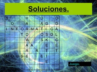 Soluciones. Juego. E T E E S U O M T T R R E E A A C K S W L D S O D T A C I T A M R O F N I D D A A O O D H S 