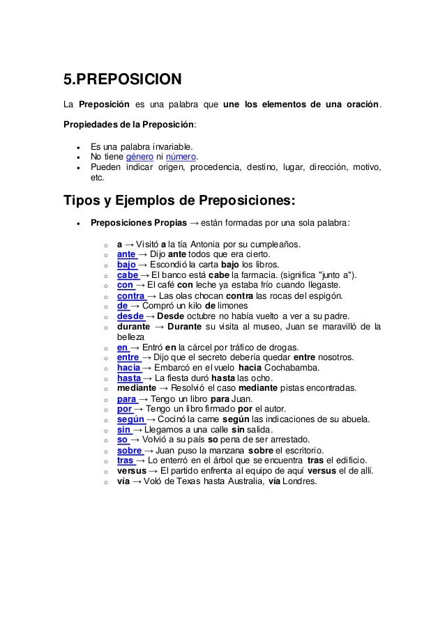 Definiciones tipos de palabras de una oración