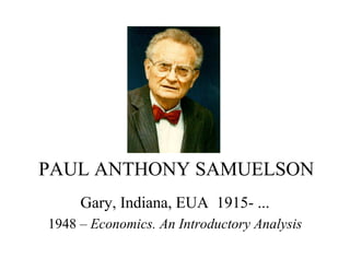 PAUL ANTHONY SAMUELSON
Gary, Indiana, EUA 1915- ...
1948 – Economics. An Introductory Analysis
 