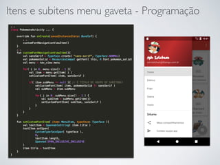 Itens e subitens menu gaveta - Programação
 