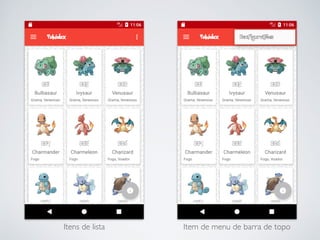 Itens de lista Item de menu de barra de topo
 