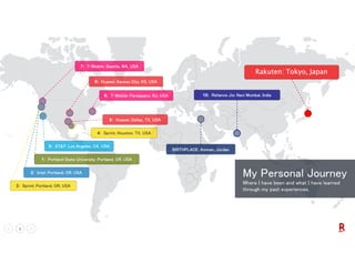 3 VERY CONFIDENTIAL
My Personal Journey
Where I have been and what I have learned
through my past experiences.
BIRTHPLACE: Amman, Jordan
6: T-Mobile: Parsippany, NJ, USA
Rakuten: Tokyo, Japan
10: Reliance Jio: Navi Mumbai, India
7: T-Mobile: Seattle, WA, USA
1: Portland State University: Portland, OR, USA
5: AT&T: Los Angeles, CA, USA
2: Intel: Portland, OR, USA
3: Sprint: Portland, OR, USA
4: Sprint, Houston, TX, USA
8: Huawei, Dallas, TX, USA
9: Huawei: Kansas City, KS, USA
 