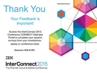 Thank You
Your Feedback is
Important!
Access the InterConnect 2015
Conference CONNECT Attendee
Portal to complete your session
surveys from your smartphone,
laptop or conference kiosk.
Session AIN-6105
 