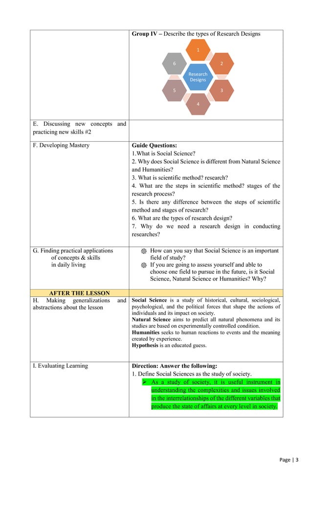 Lesson Plan Defining social sciences as the study of society