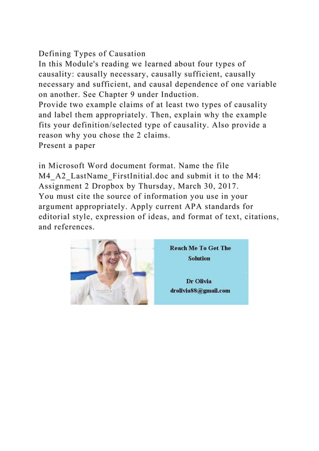 Defining Types of Causation In this Modules reading we learned ab.docx