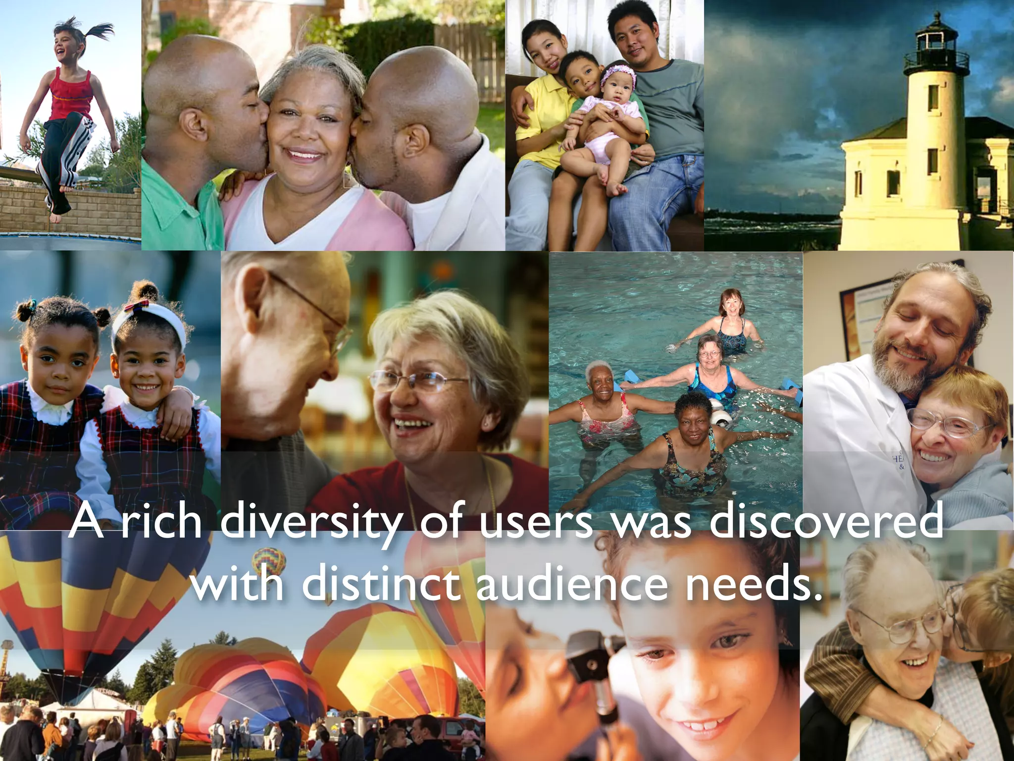 A rich diversity of users was discovered
     with distinct audience needs.
 