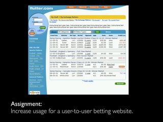 Assignment:
Increase usage for a user-to-user betting website.
 