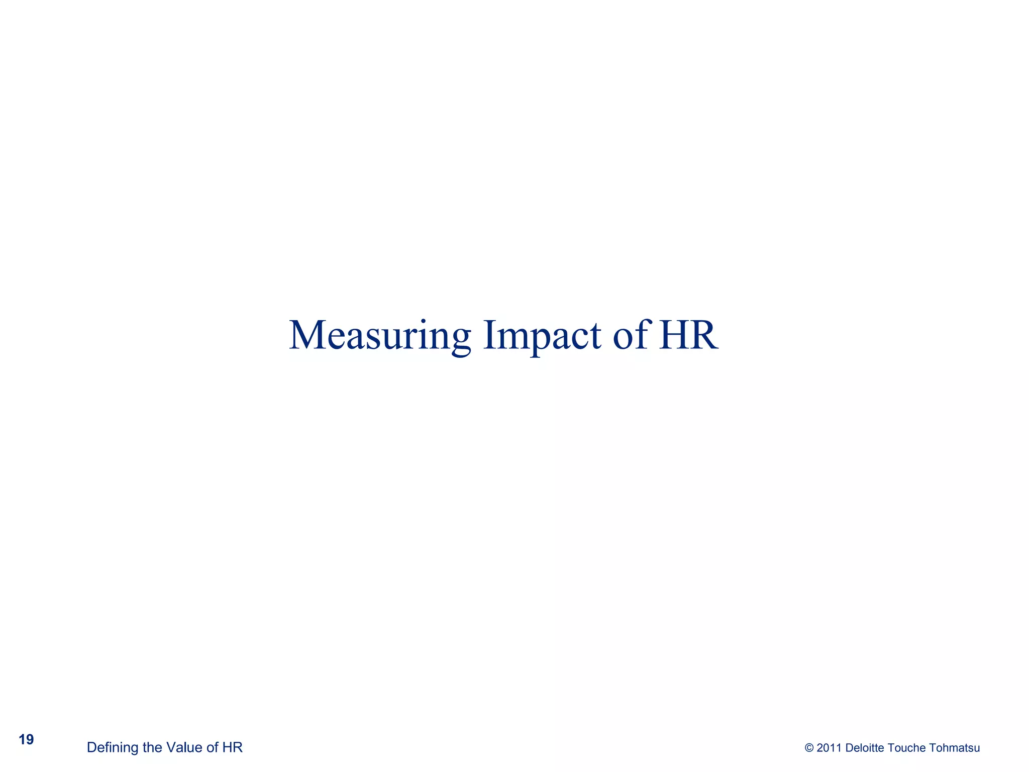 Measuring Impact of HR Defining the Value of HR 