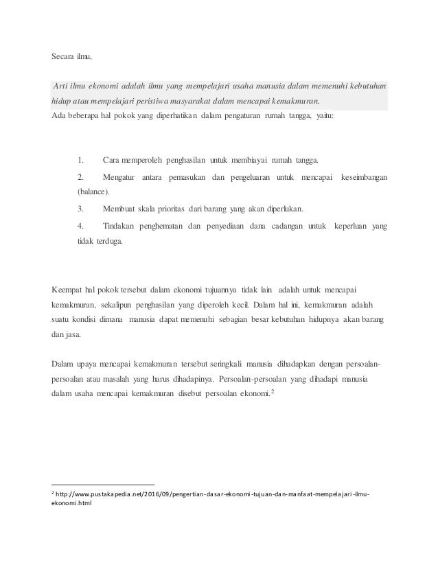 Definisi Ilmu Ekonomi