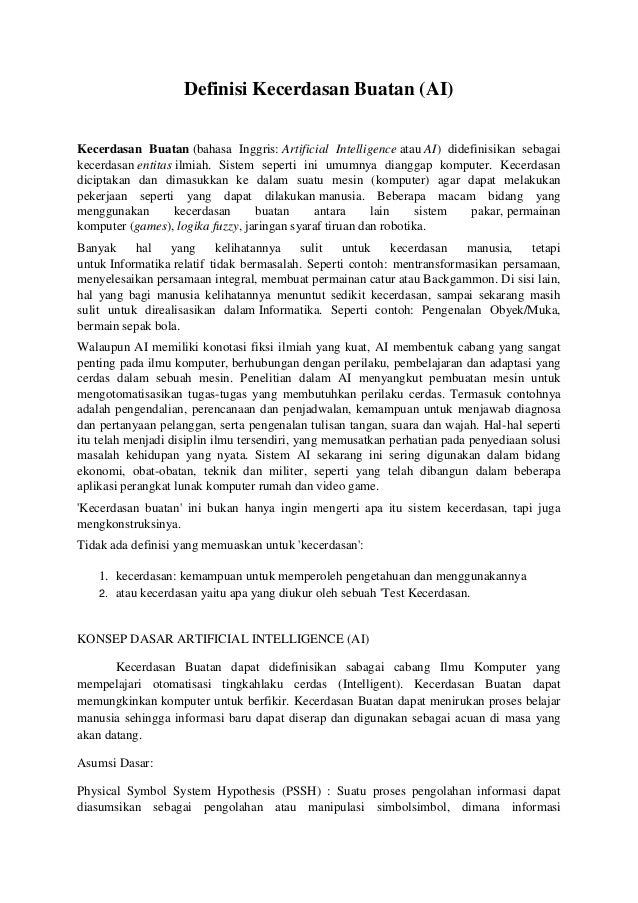 Definisi kecerdasan buatan Definisi kecerdasan buatan