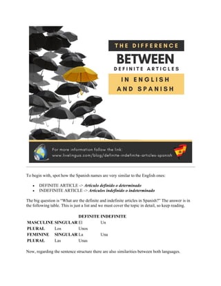 Definite and Articles in Spanish